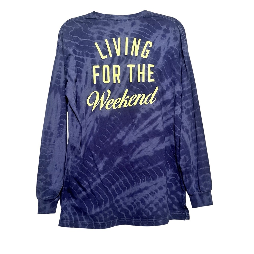 PINK Victoria's Secret Long Sleeve T-Shirt Womens Blue Tie Dye Graphic Small